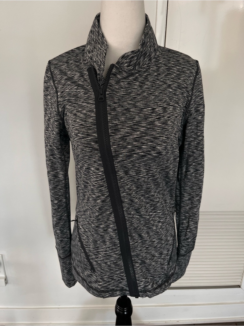 Women’s Asymmetrical Zip Heathered Black Jacket